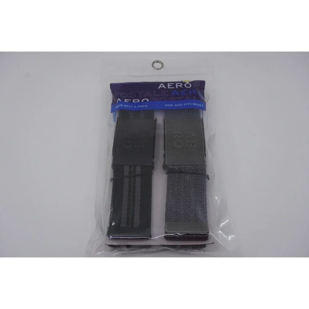 Aeropostale Web Belt(s) 2 Pack Mens Grey & Black W/Stripe OSFM Preppy